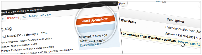Calendarize It! for WordPress automatic update from within wp-admin.