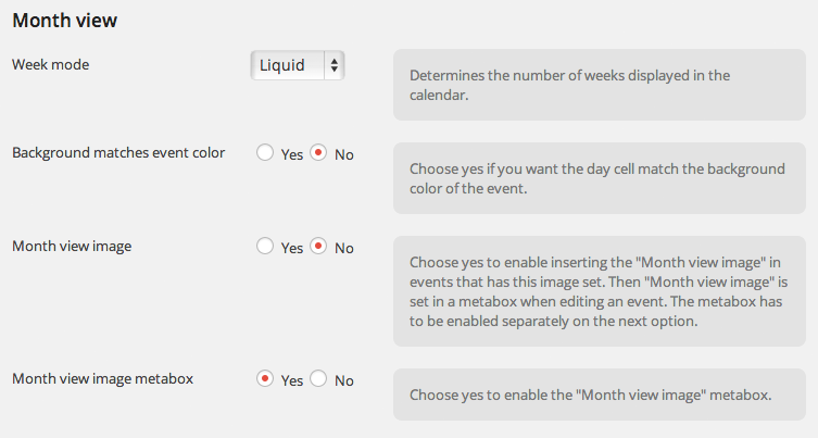 Calendarize it! - Options > Calendarize Shortcode - Month View settings
