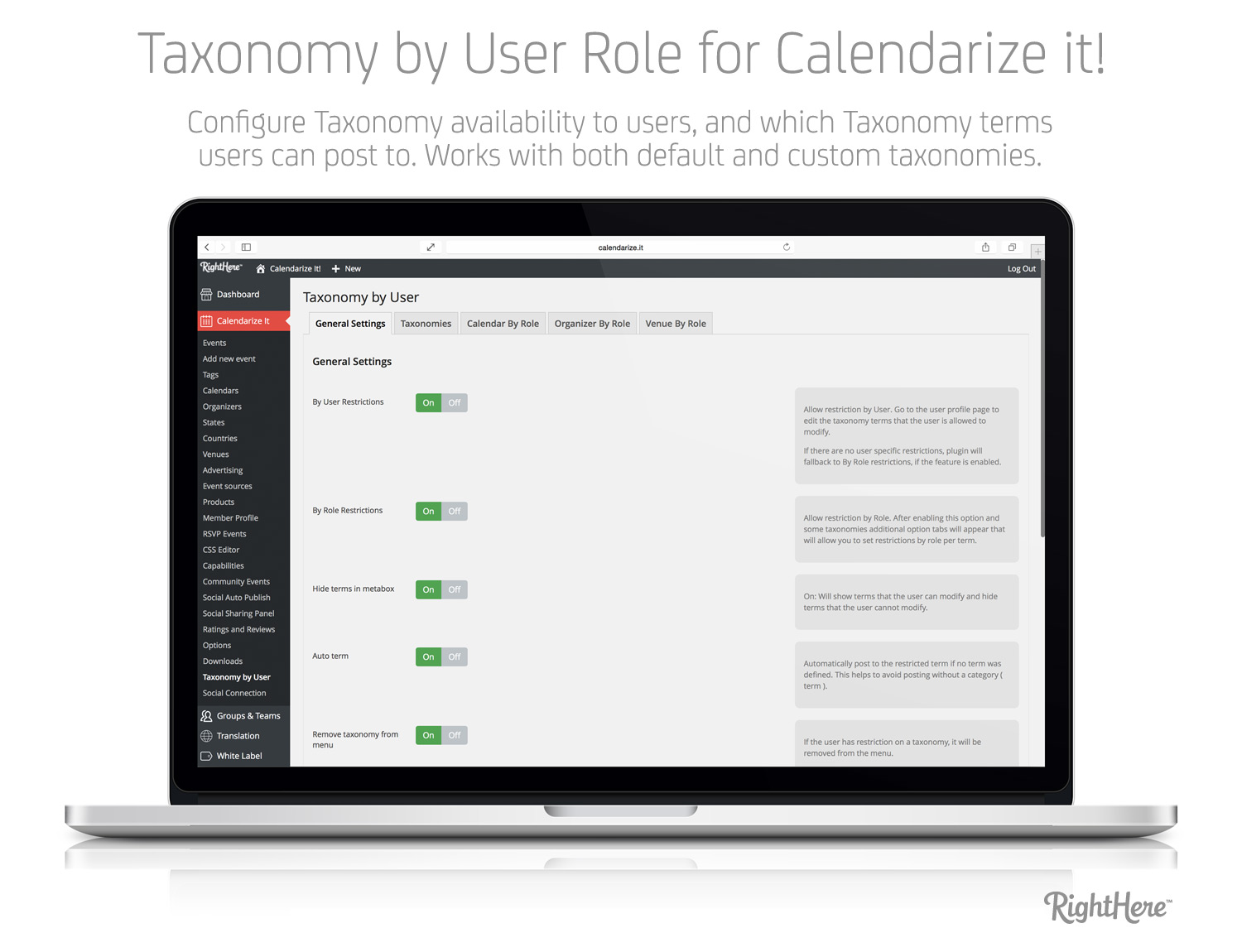 Taxonomy by User Role - General Settings Tab