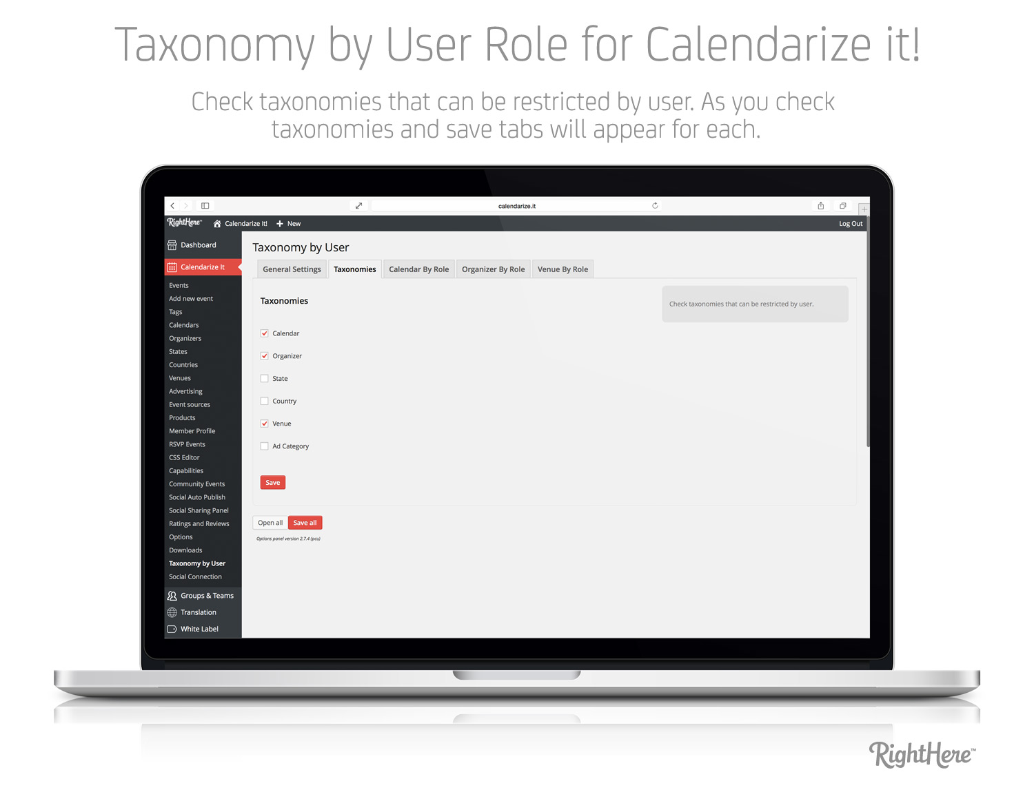 Taxonomy by User Role - Taxonomies tab