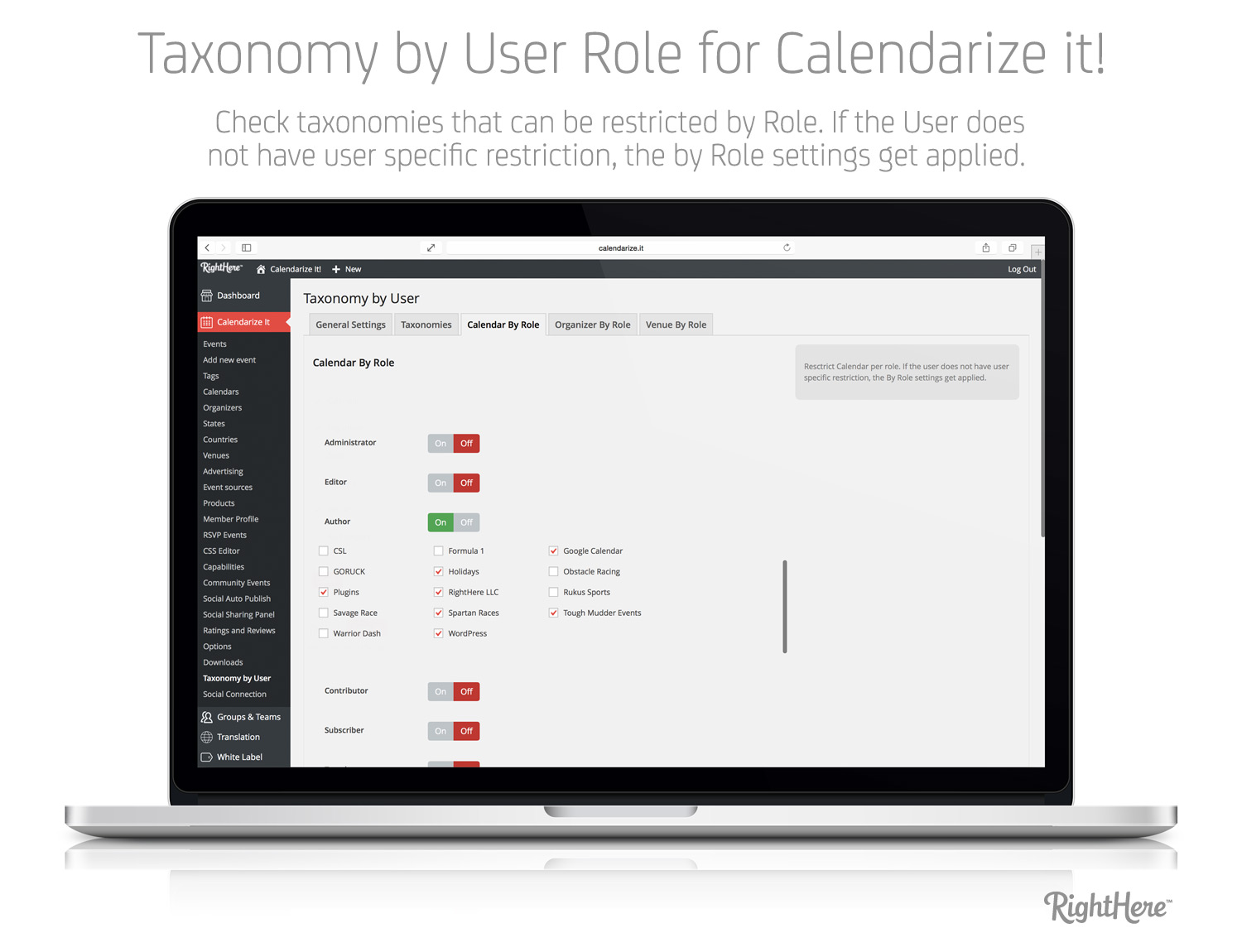 Taxonomy by User Role - Calendar by Role tab